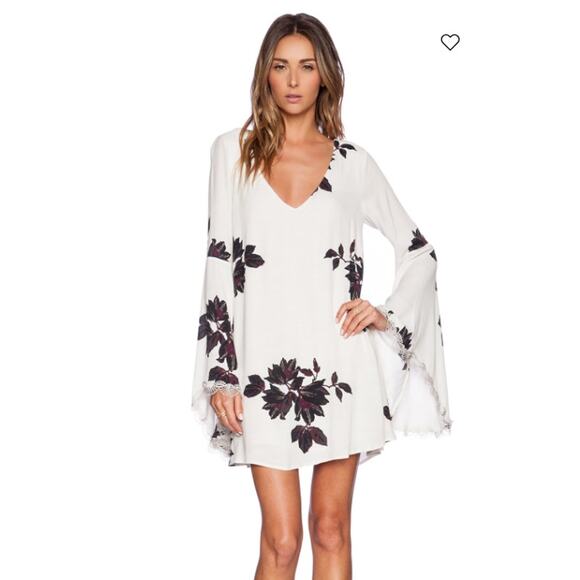 Free People Wanderer Mini Dress Womens Size S Ivory Combo Bell Sleeve Cut Out - Picture 1 of 16